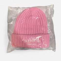 Supreme Pink Chunky Rib Classic Logo Beanie FW25