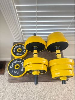Adjustable Dumbbell & Barbell Weight Set (Yellow)
