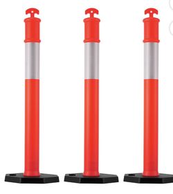 3 Traffic Delineator Posts, 45 inch Safety Cones with Weighted Base