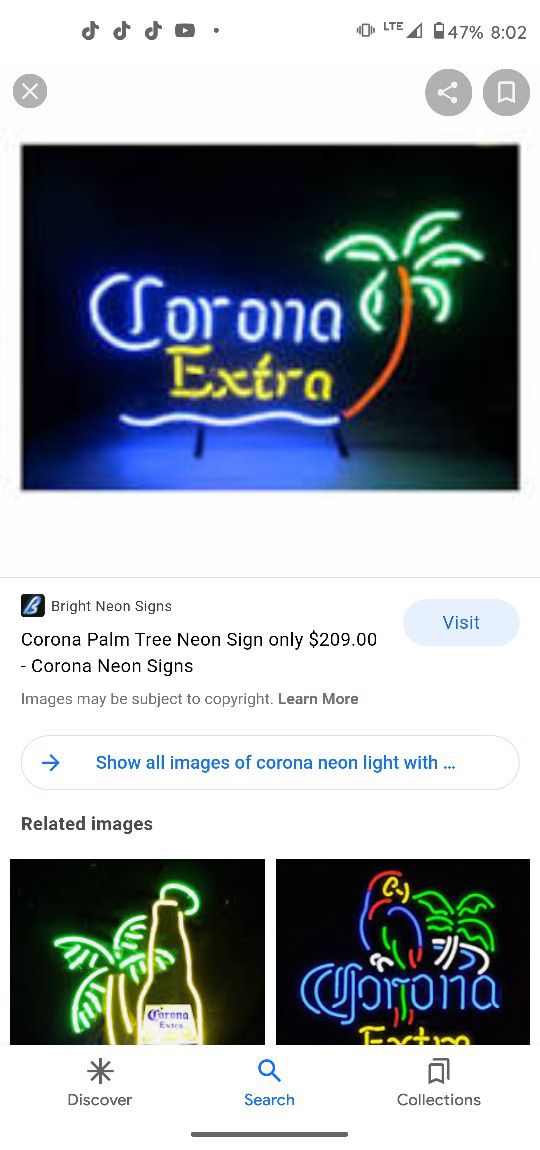 Corona Extra Neon Light With Palm Tree