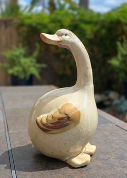 Vintage Ceramic Standing Goose Figurine – 9.5" Rustic Farmhouse Decor