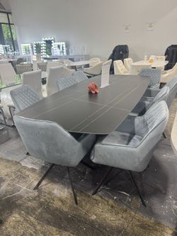 Modern Sintered Stone Dining Table 93.7’’ With 8 Chairs (7/19)