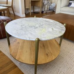 Mid-Century Marble & Wood Coffee Table