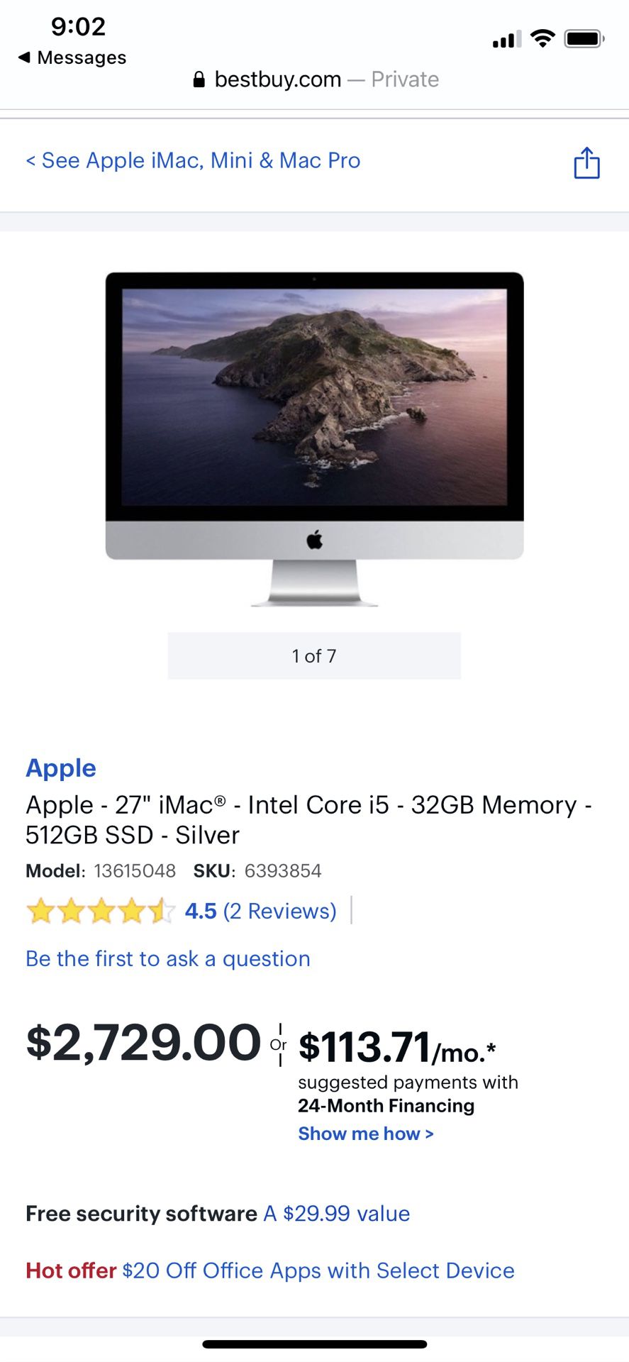 Apple iMac 2019 27” 5K i5 3GHz 64GB DDR4 500GB SSD