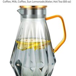 Brand New Glass Pitcher With Lid  68 Oz