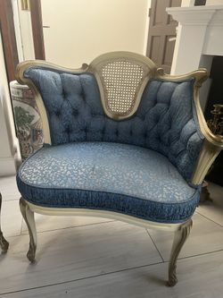 1950s Pair Of Vintage ItalianTufted & Cane Back Chair