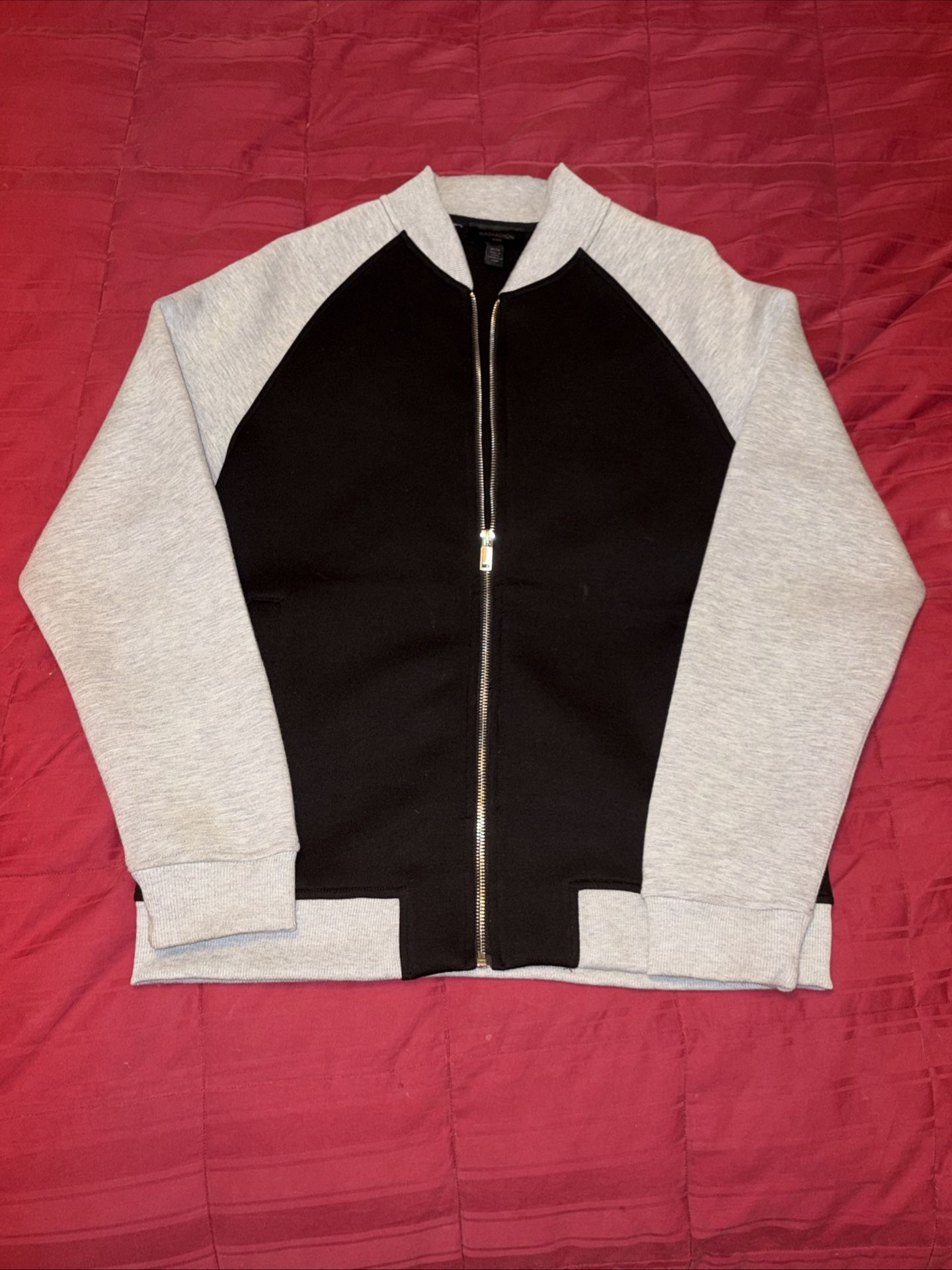 Magaschoni Mens Gray & Black Bomber Jacket Size Medium (M) Full Zip