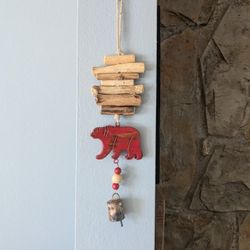 Solid Oakwood Rustic Winderness Theme Bear Wind Chime w Bells. Handcrafted 18". Jasper National Park. Nature Inspired!

Add a touch of rustic charm to