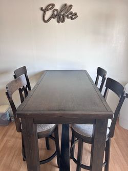 Dark Wood Bar Height Dining Table with 4 Chairs