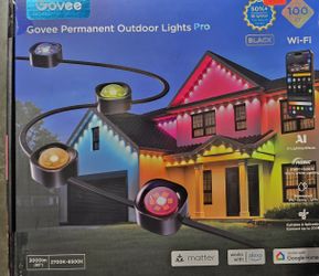 Govee Permanent Outdoor Lights Pro, 100ft with 60 RGBIC LED Lights for Daily and Accent Lighting, 75 Scene Modes for Outdoor Decor, IP67 Waterproof, W