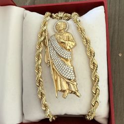28” Rope Chain Solid 14k Gold With San Judas 