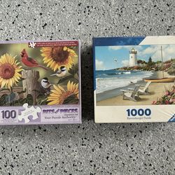 2 Brand New Puzzles. 1000 Pc. “RAVENSBURGER” & 100 Pc. “BITS & Pieces”.