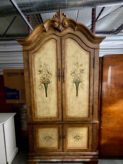Ornate Hand-Painted Media Armoire