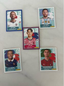 Panini World Cup Purple parallel, Ronaldo, Messi, mbappe, and harry kane