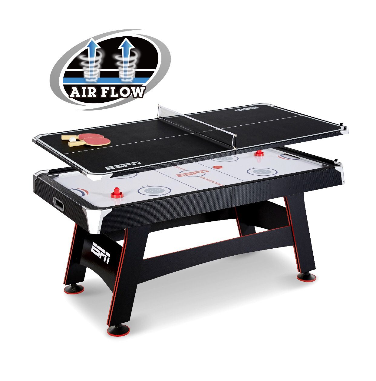 ESPN 72 inch air powered hockey table with table tennis top and in rail soccer