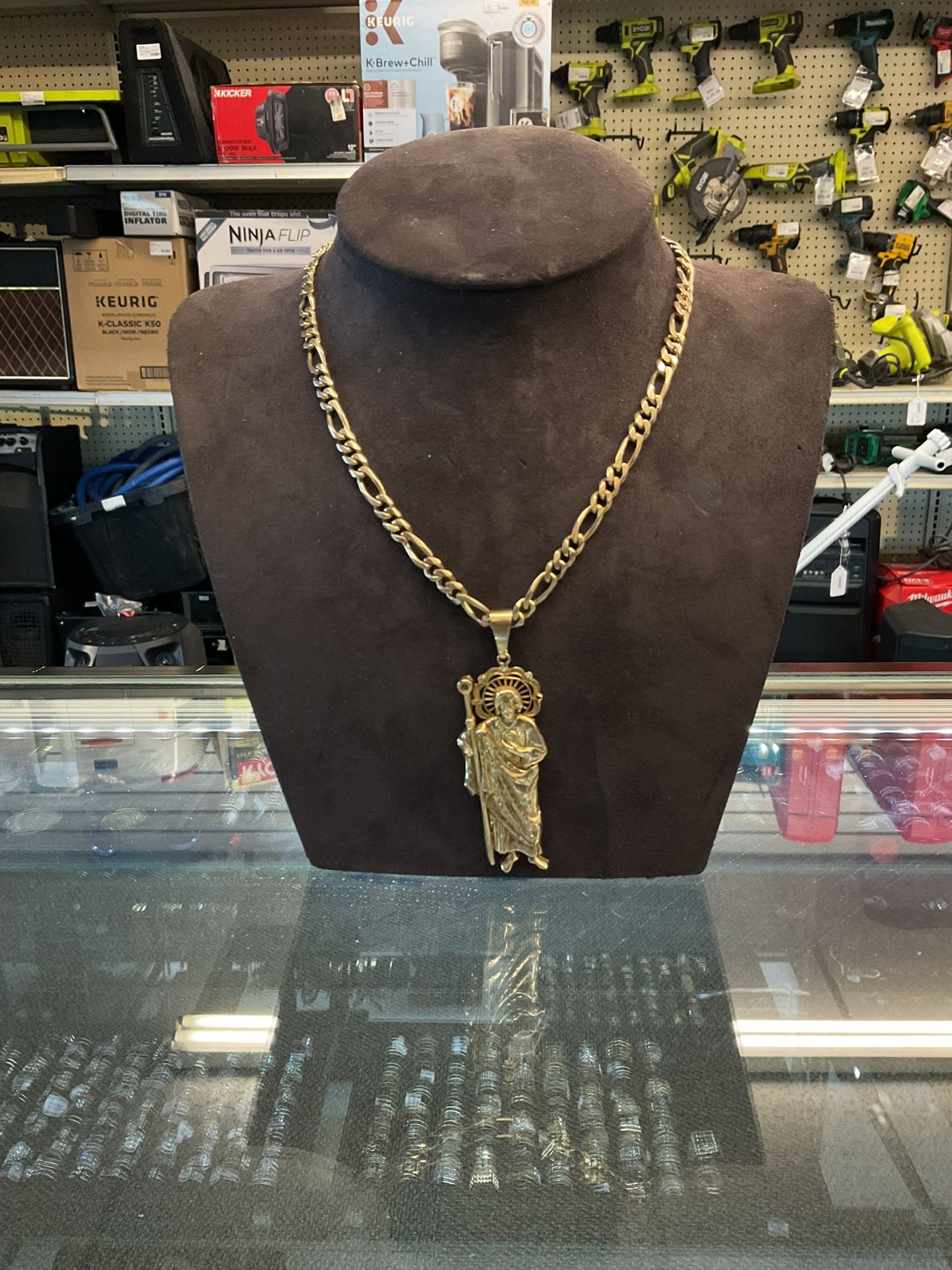 10KT Figaro Chain With San Judas Pendant 41094-1