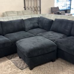 New 99x99 Corduroy Sectional Couch With Ottoman / Free Delivery 
