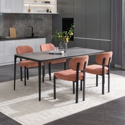 Modern Dining Room Chairs Set of 2, Mid-Century Upholstered Boucle Kitchen Dining Chairs with Black Metal Legs