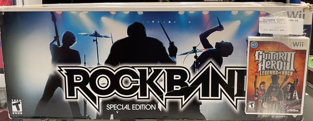 WII RockBand Special Edition Includes Guitar, Drums, Drum Sticks, Drum Pedal, Rockband Game & Guitar Hero III 
