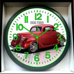 1936 Ford Hot Rod Coupe Glow In The Dark Wall Clock New!