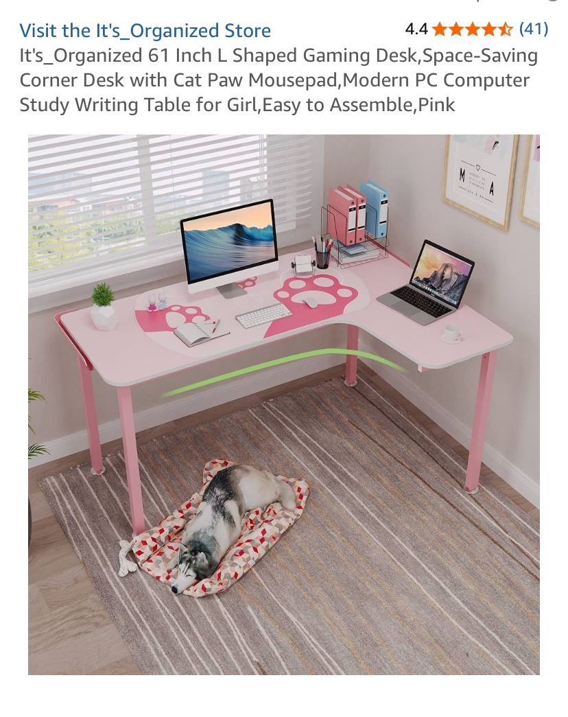 Pink L Shaped 60in Desk