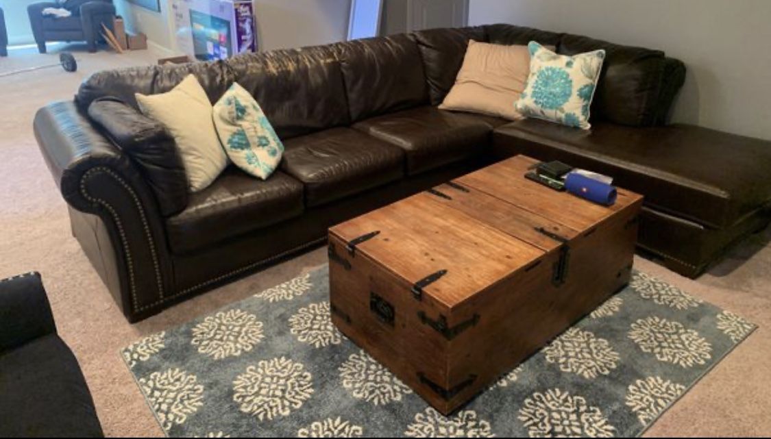 Brown leather sectional