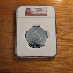 2014 5oz Silver NGC MS69PL Arches ATB National Park