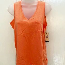MAX Studio Orange Pocket Tank Top S Small XS Extra  Shirt T Tee 