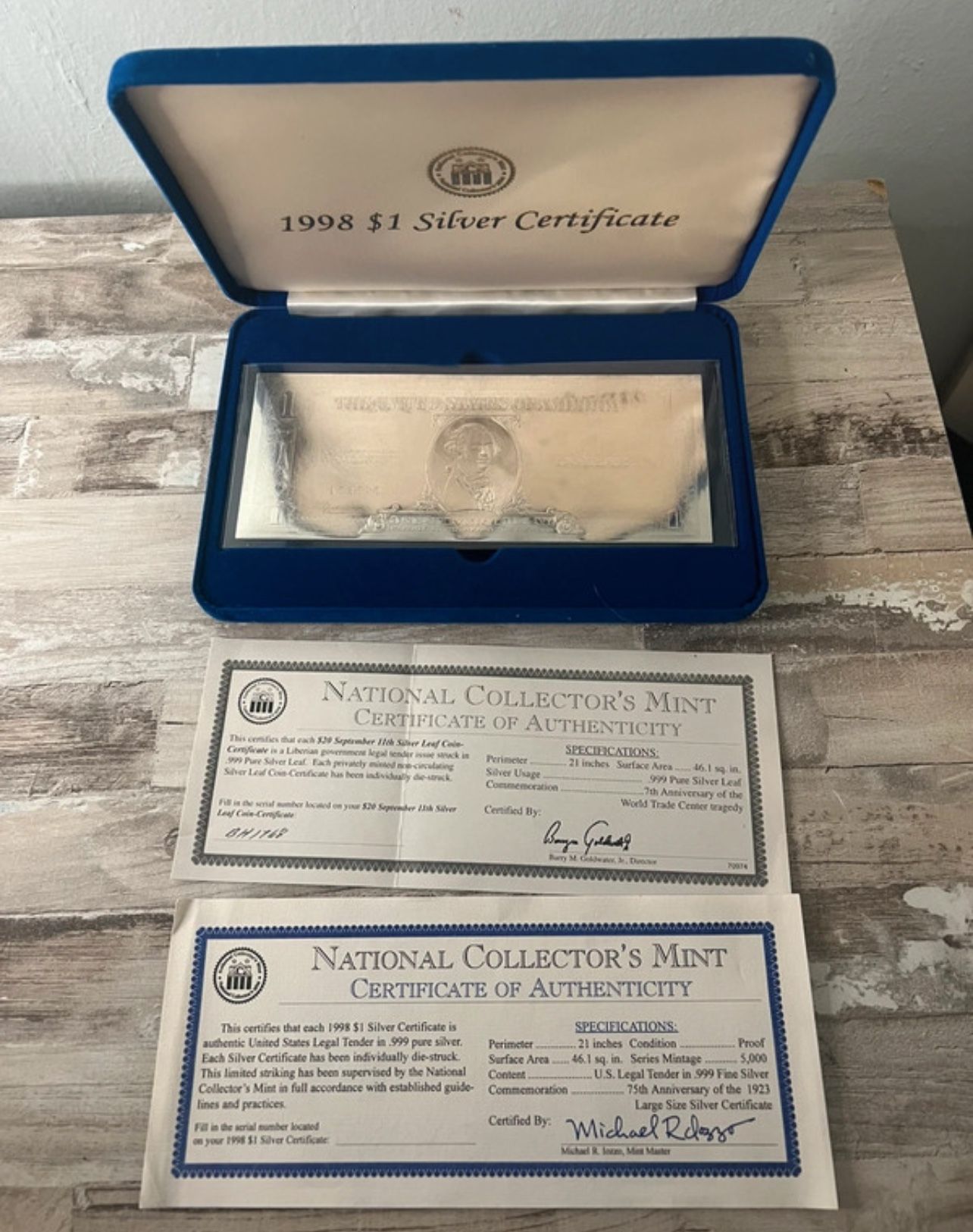 1998 $1 Silver Certificates with box