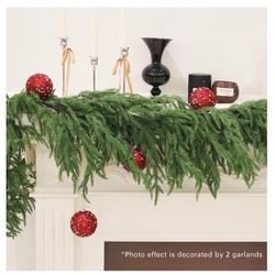 9FT Christmas Garlands Norfolk Pine Garland Real Touch Artificial Faux Greenery Garland for (TR16)