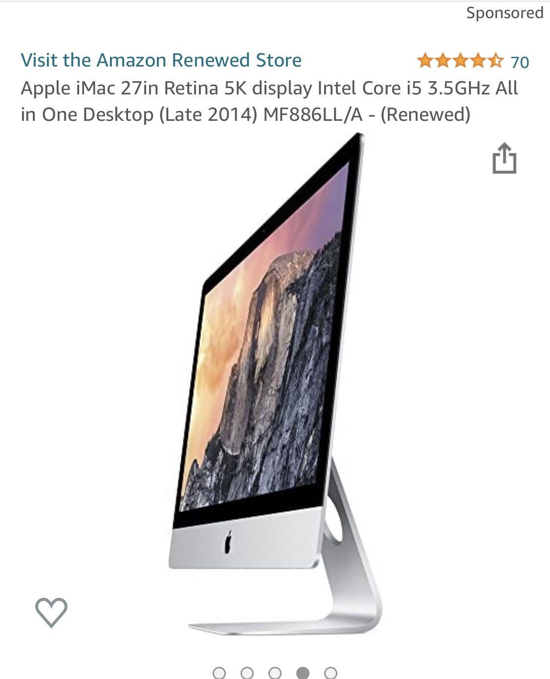 Apple iMac 27 inch Desktop Computer MK482LL/A 3.2GHz Intel Core i5, 32GB RAM, 3RB HDD Silver (Renewed) Apple iMac 27 inch Desktop