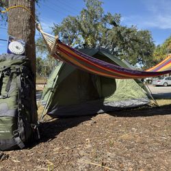 Camping Special 4 Pack! 4 Person Tent, Backpack, Hammock, Tent Light