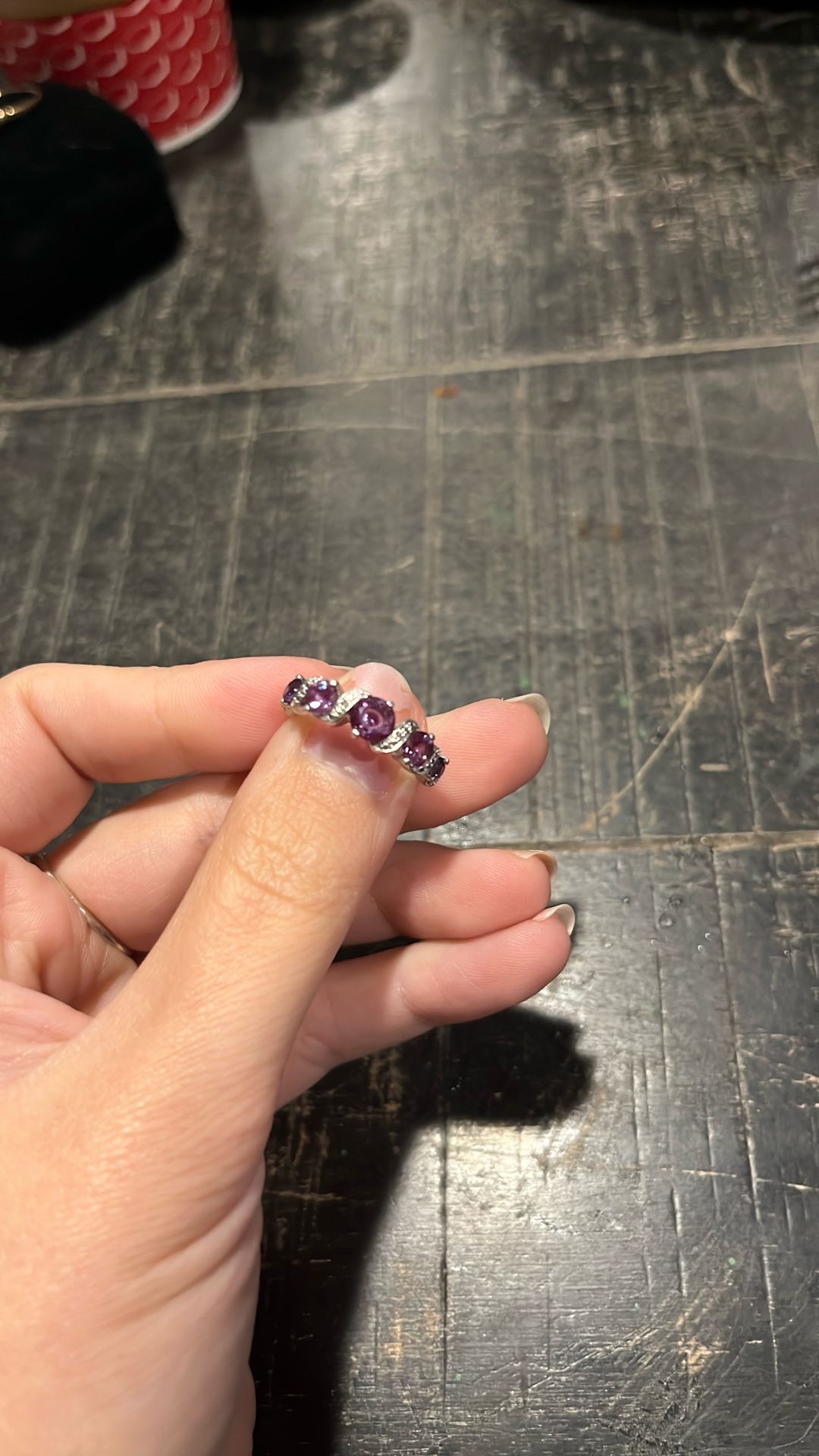 Sliver Ring With purple sapphires and small diamonds