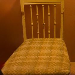 70's Vintage Wood Chair Plaid Seat
