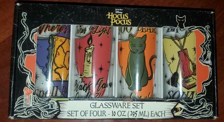 DISNEY HOCUS POCUS Glassware Set of 4 Tumbler Drinking Glasses 10 oz