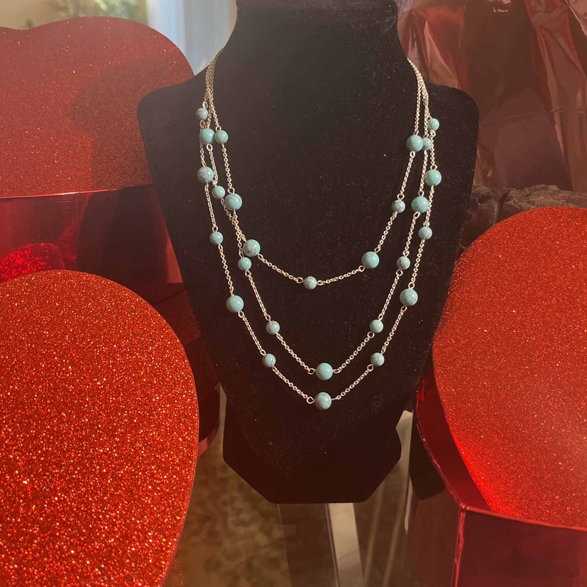 3 Layers Plated Silver With Turquoise Stone