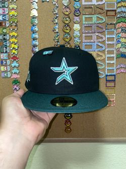 Two-Tone Black And Forest Green Houston Astros Fitted Hat Teal UV 2004 All-Star Game Sidepatch