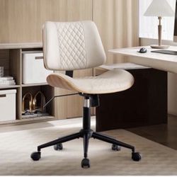 Home Office Chair with Wheels, Adjustable Height and 360° Swivel Armless Desk Chair, Modern PU Leather Mid-Back Computer Chair for Office Living Room 