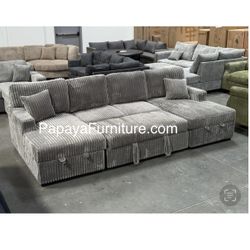 120” Ultra Large Sectional Sofa Bed, Double Chaise Sectional, Super Comfort Corduroy Couch, Sectional, Sofa, Couch, U-Shaped Couch, Sleeper Sofa 