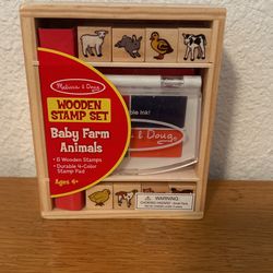 melissa & doug baby farm animals wooden stamp set