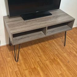 Retro TV Stand grey oak Wood finish with black metal hairpin legs