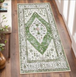 Lahome Boho Washable Hallway Runner Rug - 2x4 Rugs for Bedroom Non-Slip for Entrance Adelyn (Green, 2'x4')