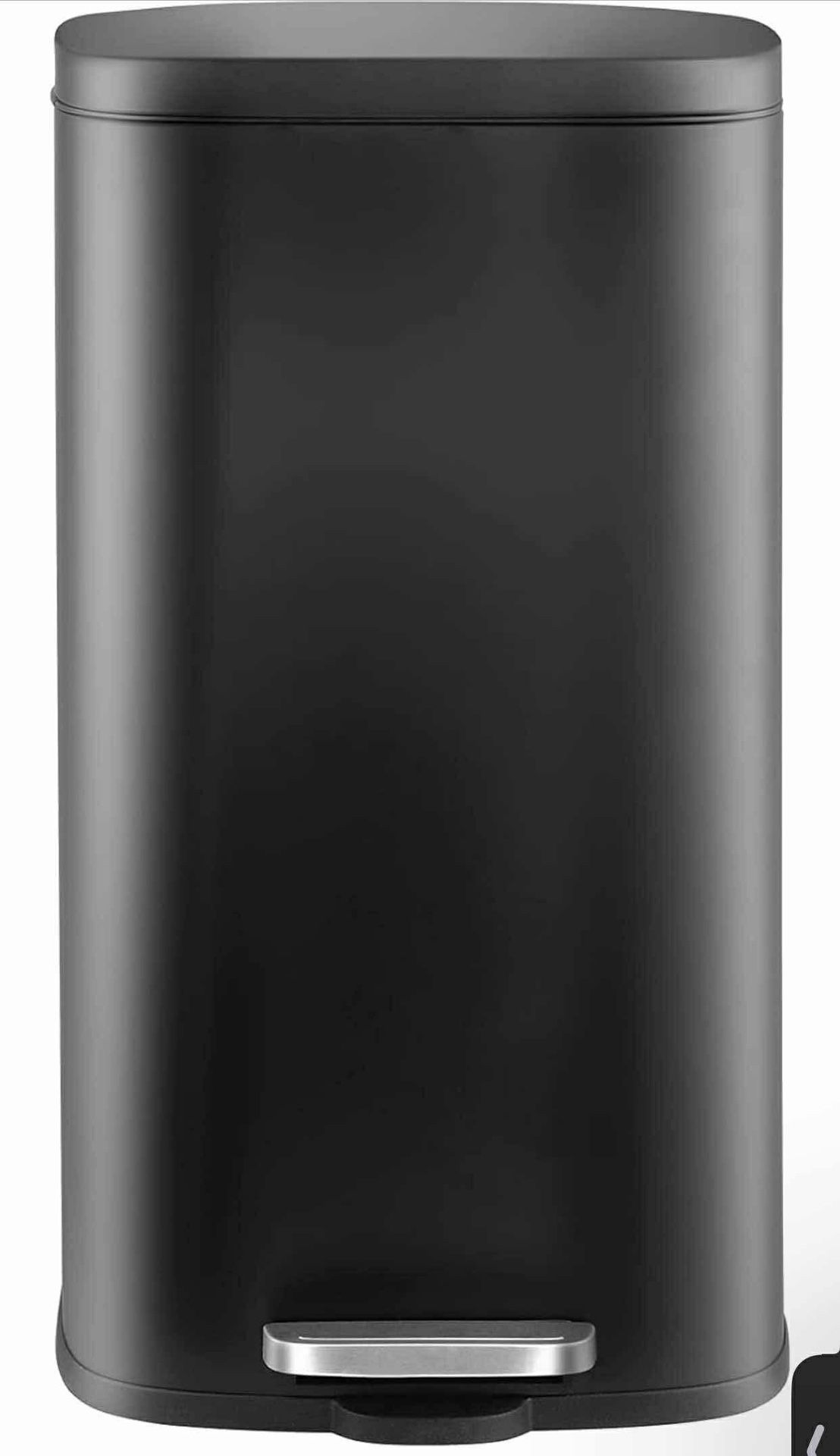 Stainless Steel Kitchen Garbage Can, Step Waste Bin with Hinged Lid and Removable Inner Bucket, Soft-Close, Dustbin (Black, 13.2 Gal)