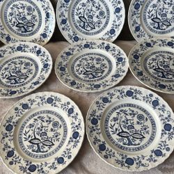 Vintage Blue Heritage Dinner Plates In Blue Onion Pattern
