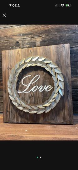 Rustic Wood Love Sign With Galvanized Wreath