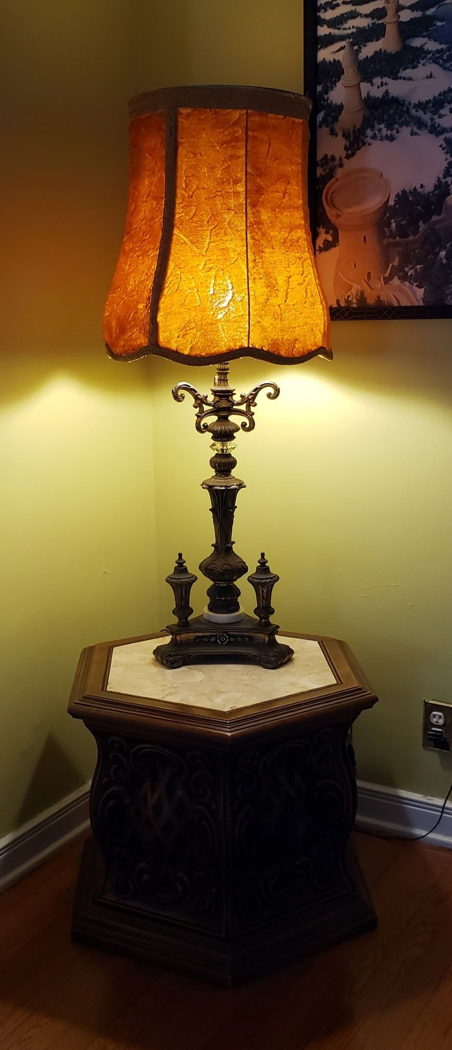 Vintage Lamp With Suede Lampshade 
