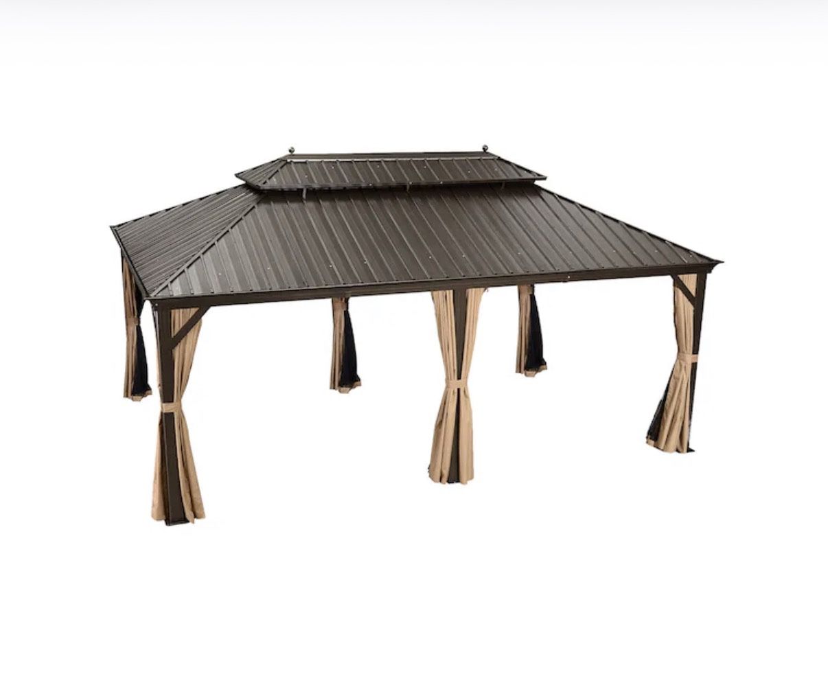 PURPLE LEAF 20-ft x 12-ft Hardtop Gazebo Khaki Gazebo with Hardtop Roof (Screen Included)