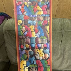 Vintage Haiti Painting, Beautiful Haitian Art Design with Striking Colors Signed by local Haitian Artist "John Hatit”