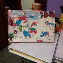 SMURFS 100 PIECE PUZZLE 1982 MILTON BRADLEY WITH BOX #4190-9 PEYO VINTAGE, (BEST OFFER)