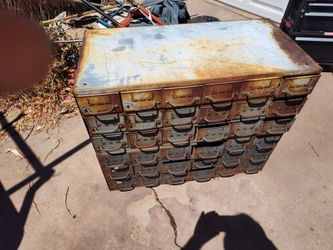 VINTIGE EQUIP TO. STORAGE CONTAINER 2 OF THEM 18 BINS TIMES TWO 36.BINS TOTAL